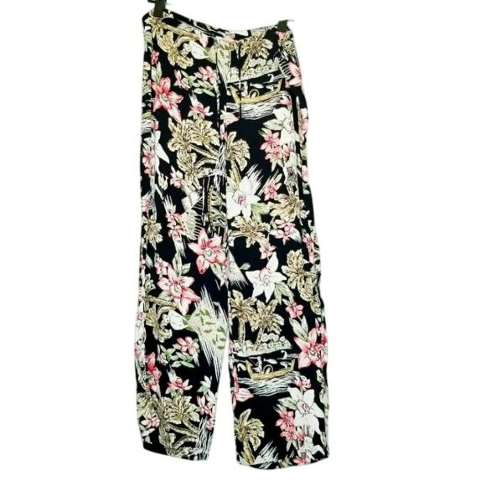 Mermaids Hawaiian Floral‎ Print Wide-Leg Pants Womens Drawstring Waist Size 2
